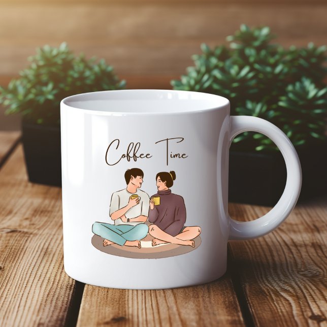 Bicolor Ilustracion marrón tiempo café pareja taza (Subido por el creador)