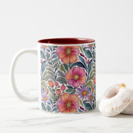 Bicolor Jardín de primavera - Patrón floral 2 - Taza de ca
