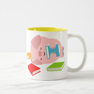 Bicolor La pequeña taza del aficionado a los libros (cerdo