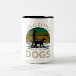 Bicolor La vida es mejor con perros Taza de café con silue