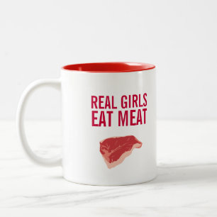 Bicolor Las chicas reales comen carne taza de café