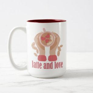 Bicolor Latte y taza de amor, manos y café citan café