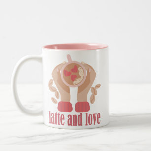 Bicolor Latte y taza de amor, manos y cita de café