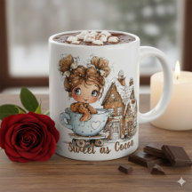 Linda Niña de Pan de Jengibre en Taza de Navidad