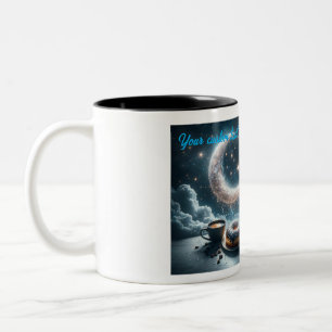 Bicolor Luna creciente y estrellas relucientes taza de caf