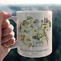 Mapa de boda en acuarela | Taza de recién casados 