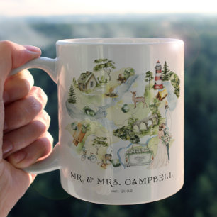 Bicolor Mapa de boda en acuarela   Taza de recién casados 