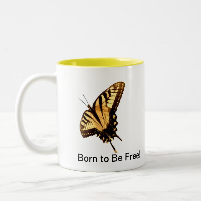 Bicolor Mariposa" llevada para estar libre!" taza zurda (Izquierda)