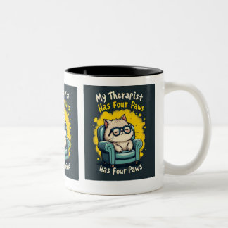 Bicolor Mi Terapeuta Tiene Cuatro Patas Taza Divertida par