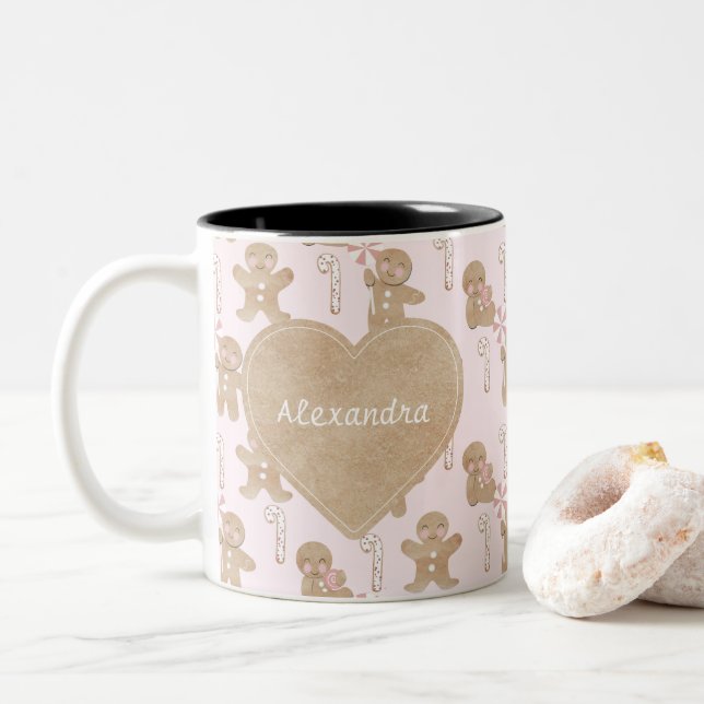 Bicolor Navidades Gingerbread taza rosa (Con donut)