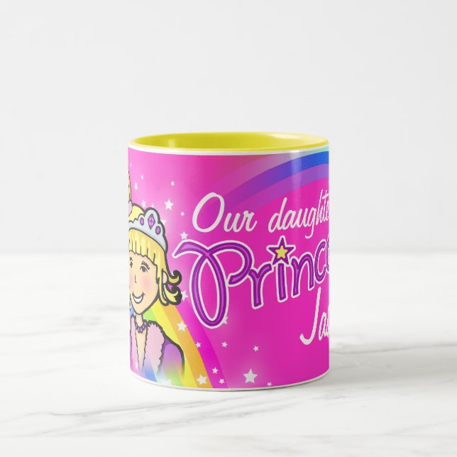 Bicolor Nombre princesas chicas arcoiris rosa taza (Centro)