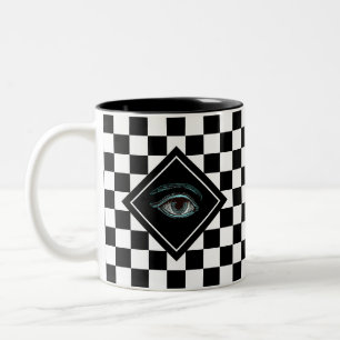 Bicolor Ojo que Todo lo Ve en Taza Mágica de Ajedrez Blanc