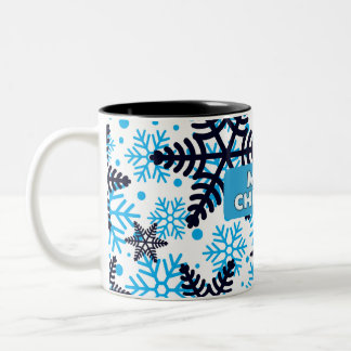 Bicolor Patrón de copo de nieve en taza con Feliz Navidad