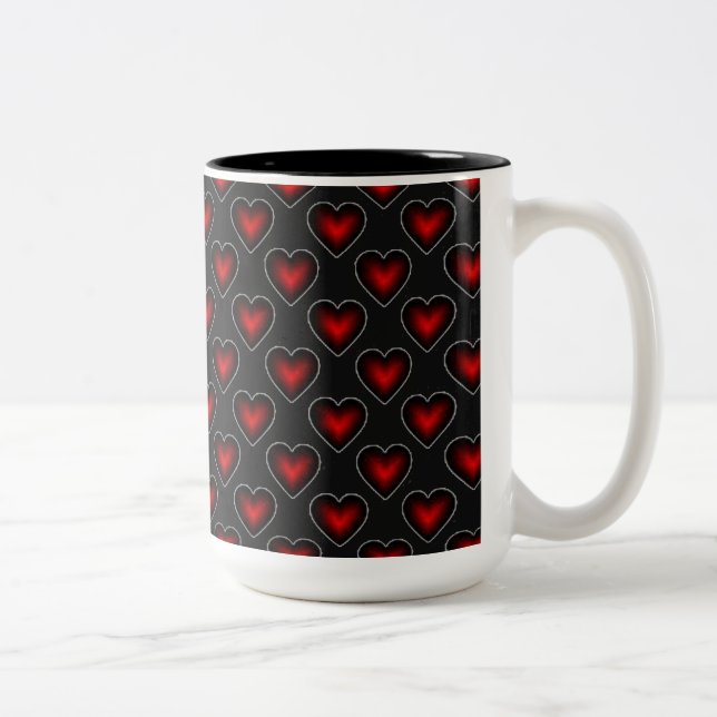 Bicolor Patrón de corazón rojo y negro taza de café (Derecha)