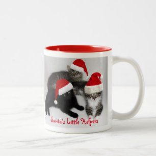 Bicolor Pequeña taza de los ayudantes del gatito de Santa