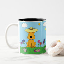 Perro de perrito lindo del dibujo animado en taza