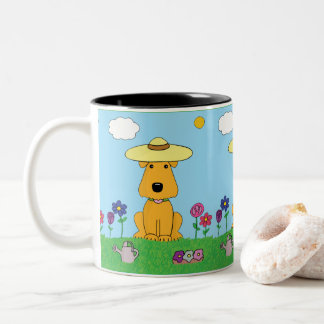 Bicolor Perro de perrito lindo del dibujo animado en taza