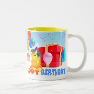 Bicolor Perro redondo "feliz cumpleaños!" taza