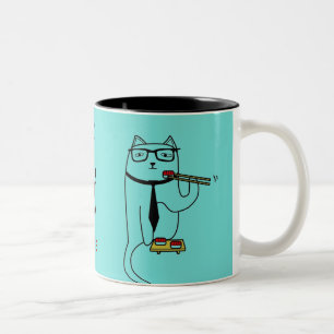 Bicolor Personalice la taza del sushi del gato con su