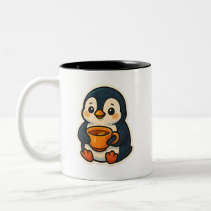 Bicolor Pingüino lindo con una taza de té