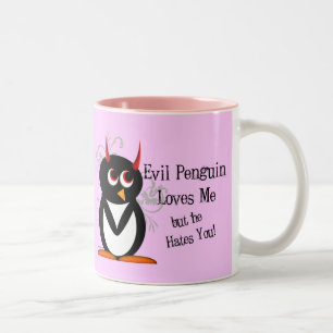 Bicolor Pingüino malvado en taza del amor