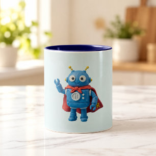 Bicolor Robot Héroe   Taza de Mascota Superhéroe Azul Ador
