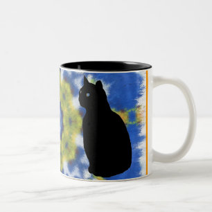 Bicolor Silueta del gato y taza del teñido anudado