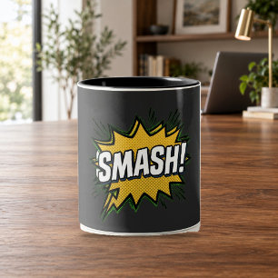Bicolor ¡SMASH! Taza de arte pop de cómic