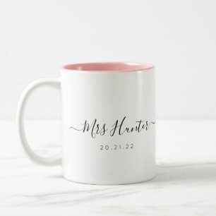 Bicolor Sr. y señora taza de café - detalle rosado