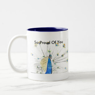 Bicolor Tan orgulloso de usted taza del pavo real…