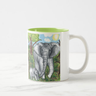 Bicolor Taza 11oz (blanco/verde) de los elefantes de