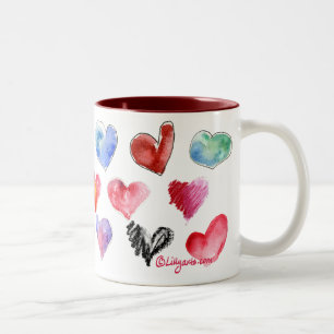Bicolor Taza 3 de los corazones del amor de la tarjeta del