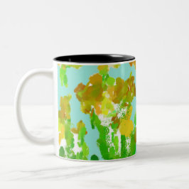 Bicolor Taza abstracta verde y dorada floral de dos tonos