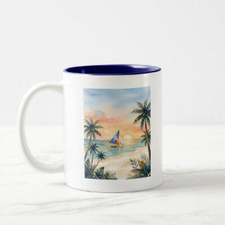 Bicolor Taza Atardecer Playa Boracay Acuarela Filipinas