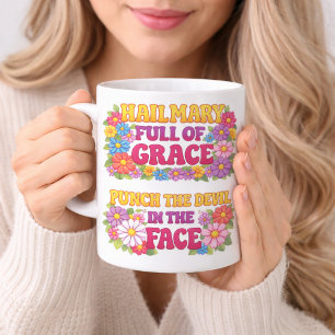Bicolor Taza Ave María Llena de Gracia Golpea al Diablo