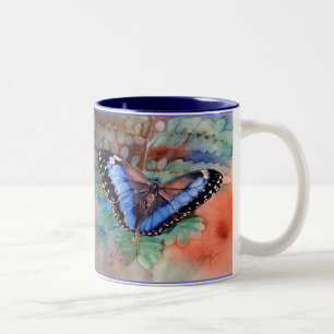 Bicolor Taza azul de la gratitud de la acuarela de Morpho