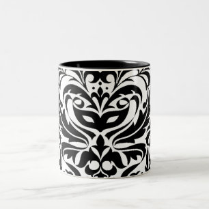 Bicolor Taza blanco y negro del damasco de la mascarada