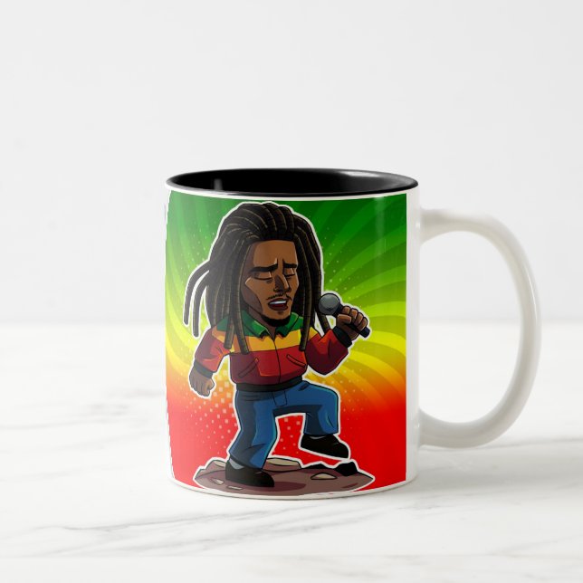 Bicolor taza Bob Marley Estilo Caricatura | Rasta Regg (Derecha)