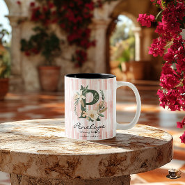 Bicolor Taza Boho Chic Sabiduría con Monograma de Penelope