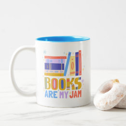 Bicolor Taza Books Are My Jam – Dibujada a Mano en Ambos L