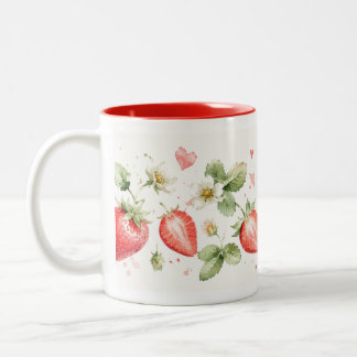 Bicolor Taza botánica de fresa acuarela