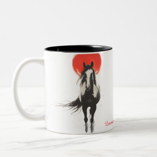 Bicolor Taza Caballo de Fuego Luna Roja (Izquierda)
