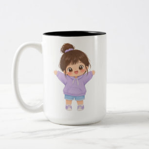 Bicolor Taza Chibi Chica Kawaii Vestido Morado Taza de a