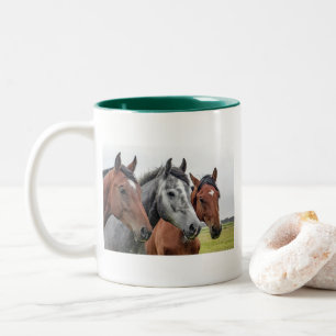 Bicolor Taza Clásica de Cabeza de Caballo Blanca con Borde