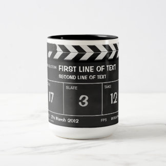 Bicolor Taza CLÁSICA de CLAPPERBOARD con su texto