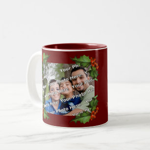 Bicolor Taza Clásica de Navidad con Borde de Acebo para Fo