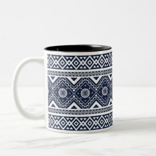 Bicolor Taza Clásica Patrón Tribal Geométrico Blanco y Neg