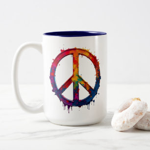 Bicolor Taza colorida con signo de paz