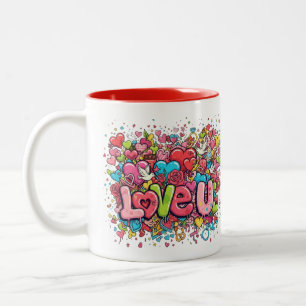 Bicolor Taza Colorida Graffiti Love U