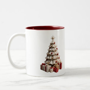 Bicolor Taza con árbol de Navidad de origami y regalos